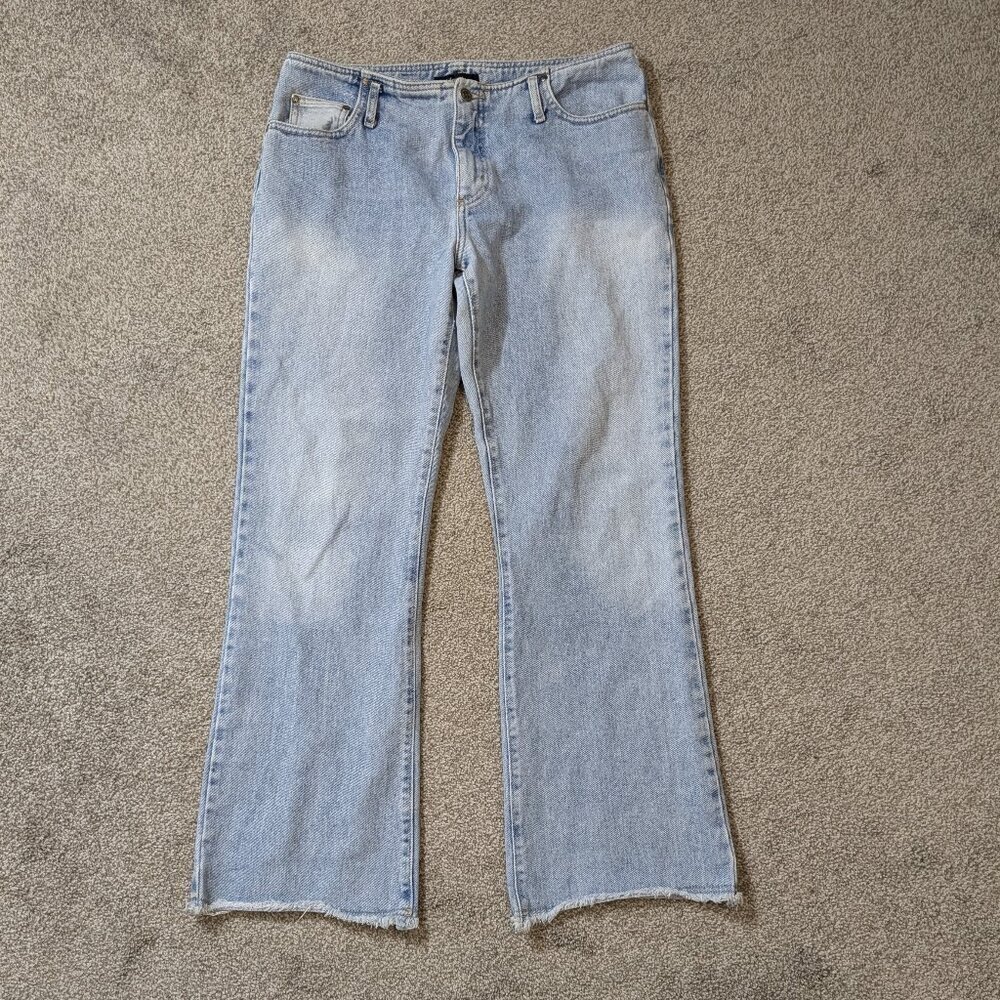 XHILARATION Light Blue Denim Mid-Rise Cut-Off Bootcut Jeans; Size 11